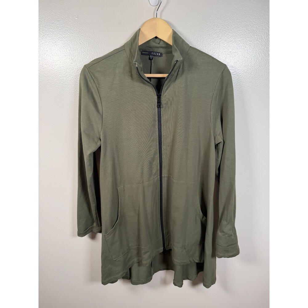 Kozan Jane Jacket Size Small Pesto Green Lagenlook Minimal Casual Full Zip